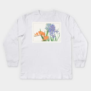 Freesia Flower Japanese Woodblock Art by Tanigami Konan Kids Long Sleeve T-Shirt